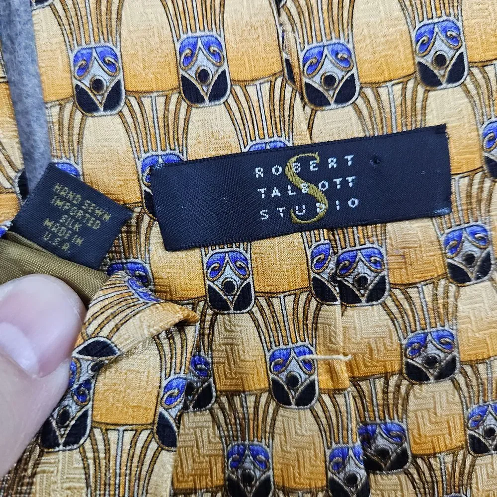 Robert Talbott Studio Hand‎ Sewn Silk Tie Orange Geometric 57x4 Preppy Office